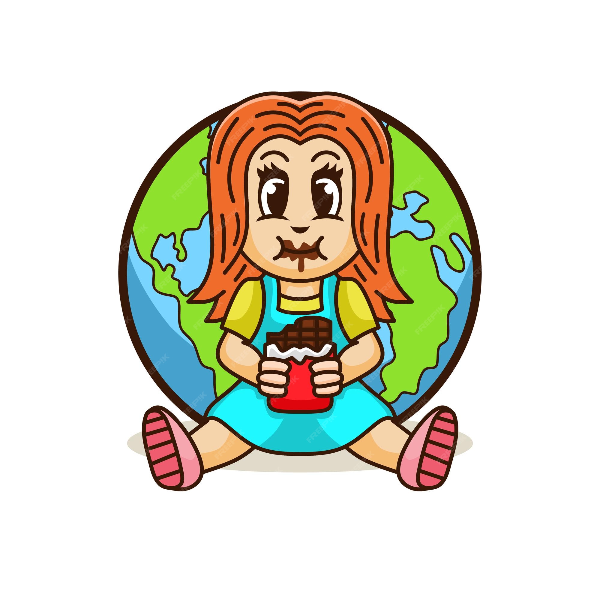 Premium Vector | Cartoon girl eating chocolate on the anniversary of world chocolate day Premium Vector | Cartoon girl eating chocolate on the anniversary of world chocolate day
