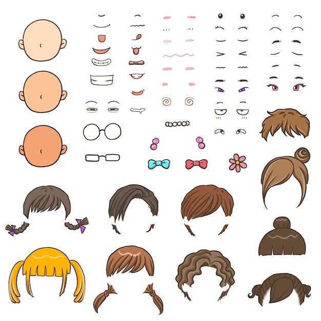 Cartoon girl face boy face hairstyle eyes mouth hair color emotion cute character cartoon