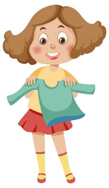 Vector cartoon girl golding green cloth