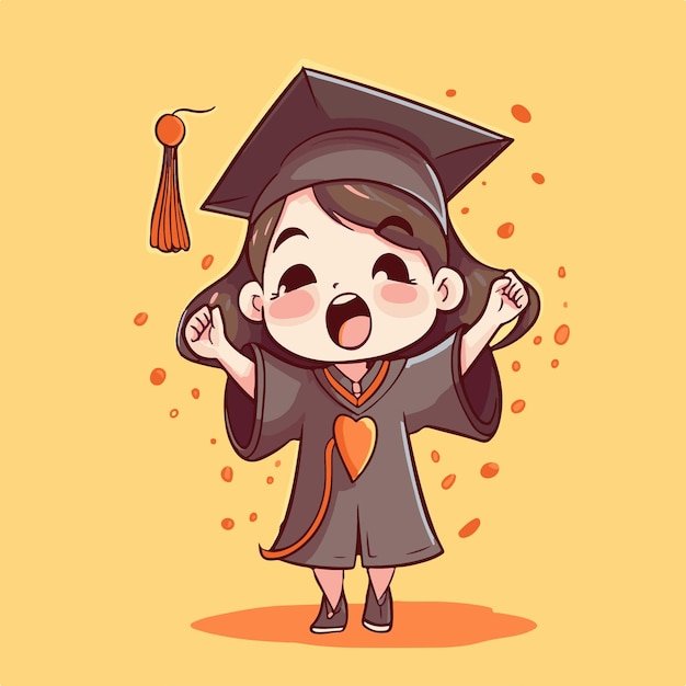 Cartoon girl in a graduation cap and gown