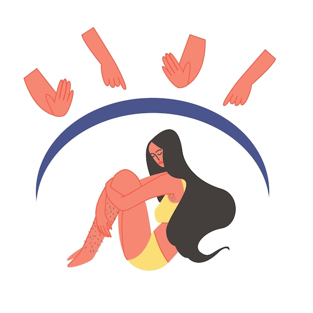 cartoon girl handdrawn the concept of accepting your body body positive body hair  colorful illustration on a white isolated background vector clipart for banners postcards posters