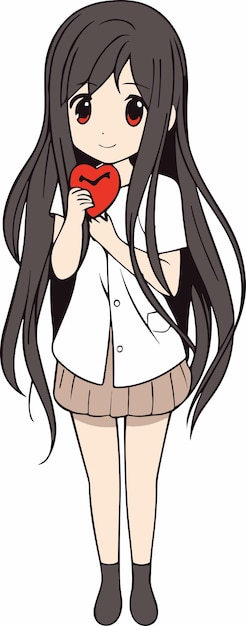 A cartoon of a girl holding a heart