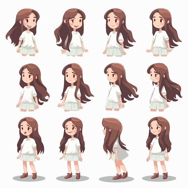 Cartoon of a girl kid in white vector pose