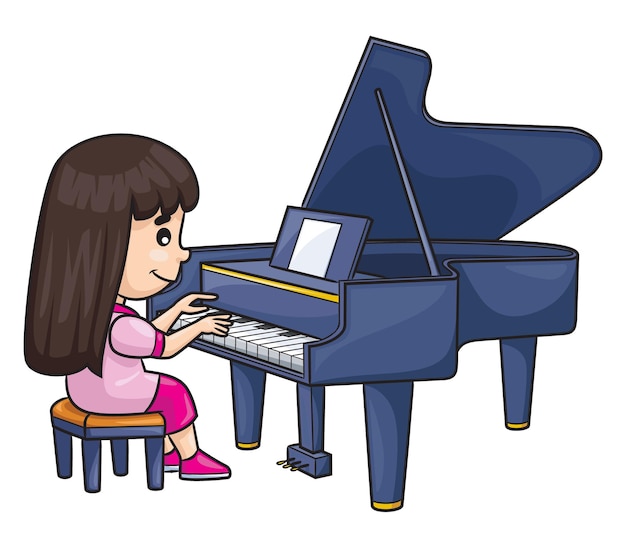 Vector cartoon girl playing the piano