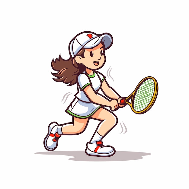 Ragazza dei cartoni animati che gioca a tennis illustrazione vettoriale di una ragazza che gioca al tennis