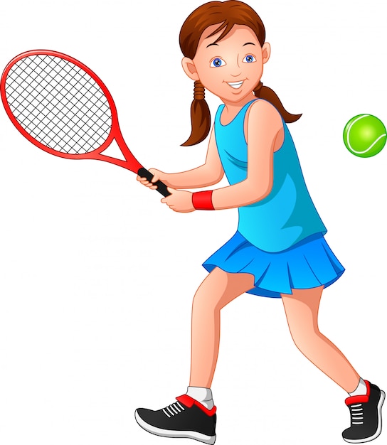 Vector cartoon girl playing tennis