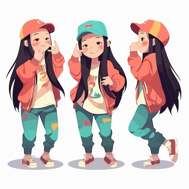 Cartoon girl rapper dressed for music vector illustration young child