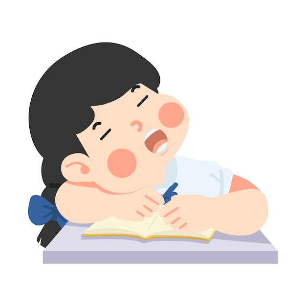 Cartoon Girl Sleeping at Desk Illustration