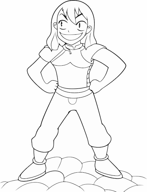 Cartoon girl smiling wide coloring page