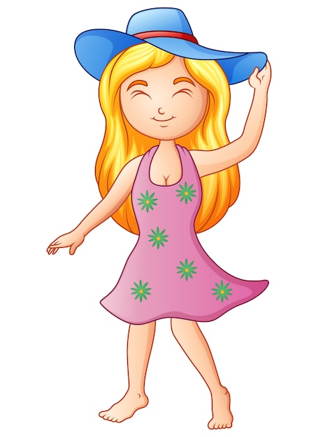 Vector cartoon girl in a summer hat