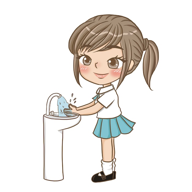 cartoon girl washing hands cute character cartoon model emotion illustration clip art