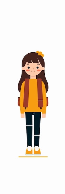 A cartoon of a girl with a backpack on her shoulders.