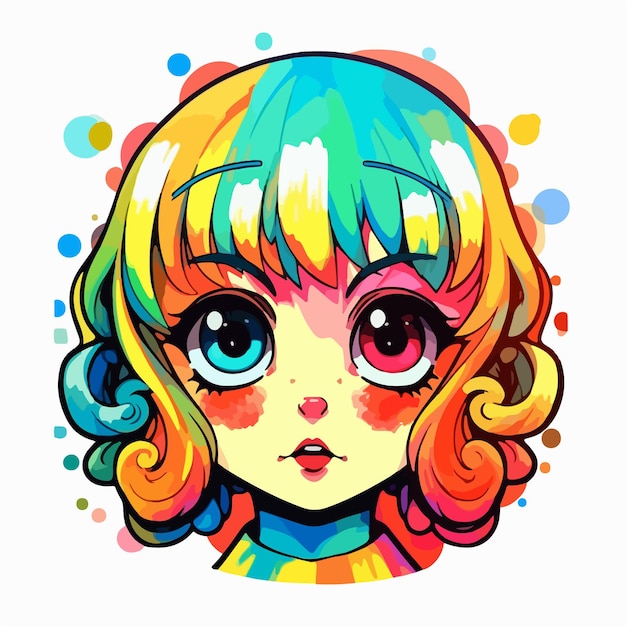 A cartoon of a girl with big eyes and a big blue eyes