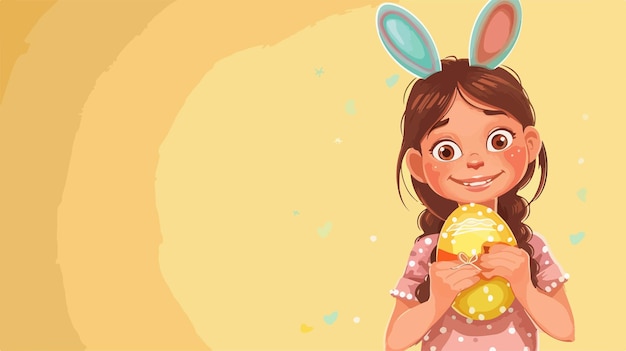 Vector a cartoon girl with bunny ears and a yellow background