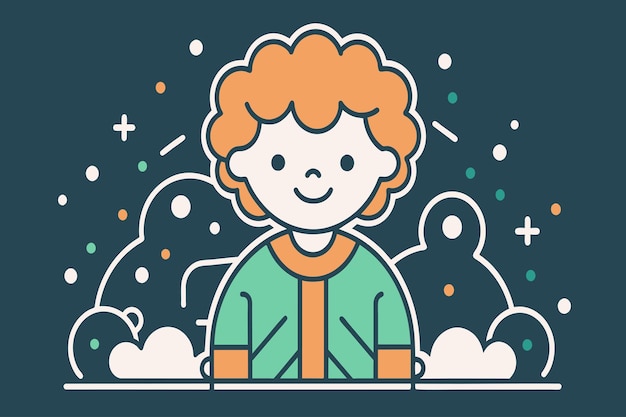 Vector a cartoon girl with a green jacket and orange hair is smiling