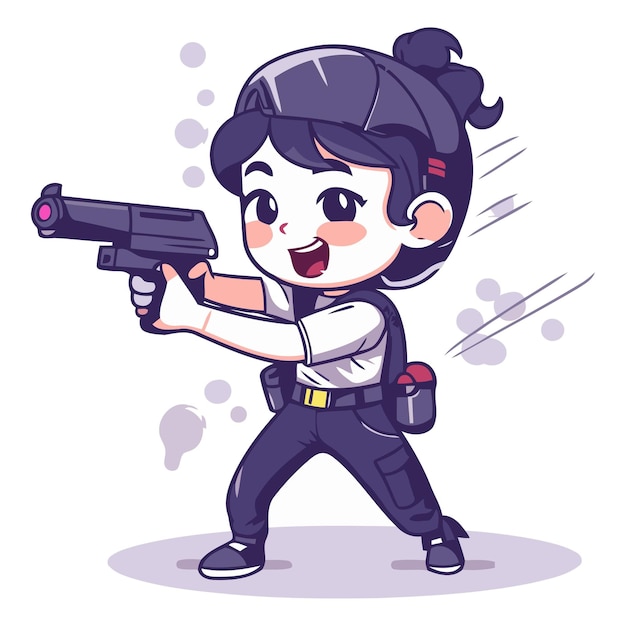 Vector cartoon girl with gun cute little girl holding gun