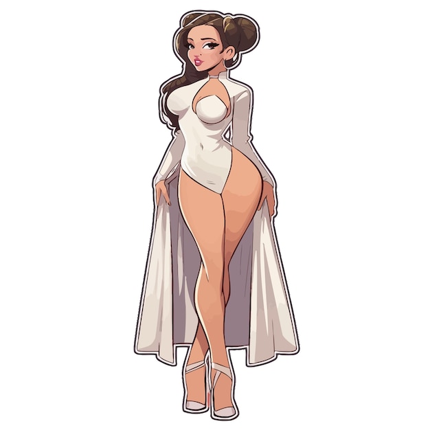 a cartoon girl with a white skirt and a white skirt.