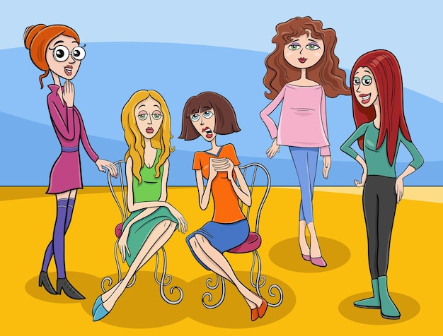 cartoon girls or young women comic characters group