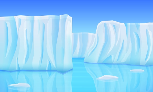 Мультяшный ледники в океане, векторная иллюстрация