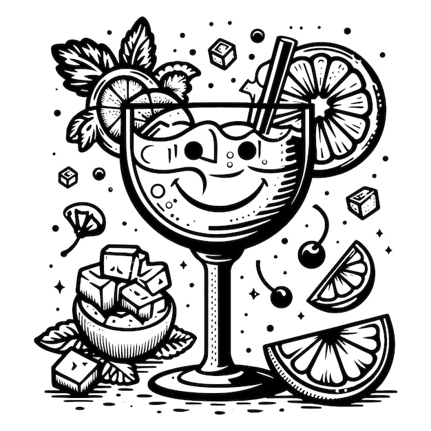 Cartoon glas met alcoholische drank schetsbord imitatie vector generatieve ai