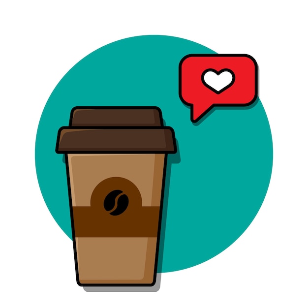 Мультяшный стакан кофе и послание с сердцем хорошая идея любовное послание векторная иллюстрация