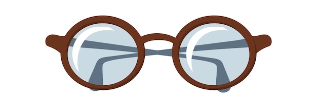 Cartoon glasses for sight. Brown rimmed reading eyeglasses for reading books, vector