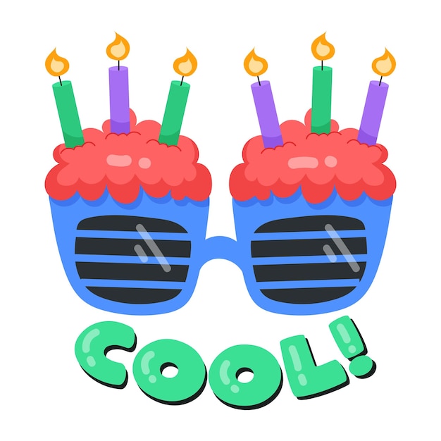 A cartoon glasses with birthday candles and the words cool!