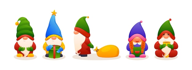 Cartoon Gnomes Male And Female Character On White Background.