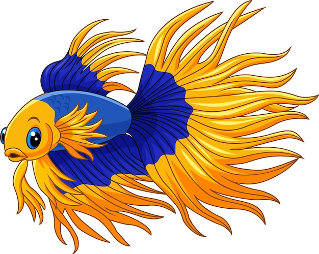 Vettore pesce combattente siamese oro e blu cartone animato