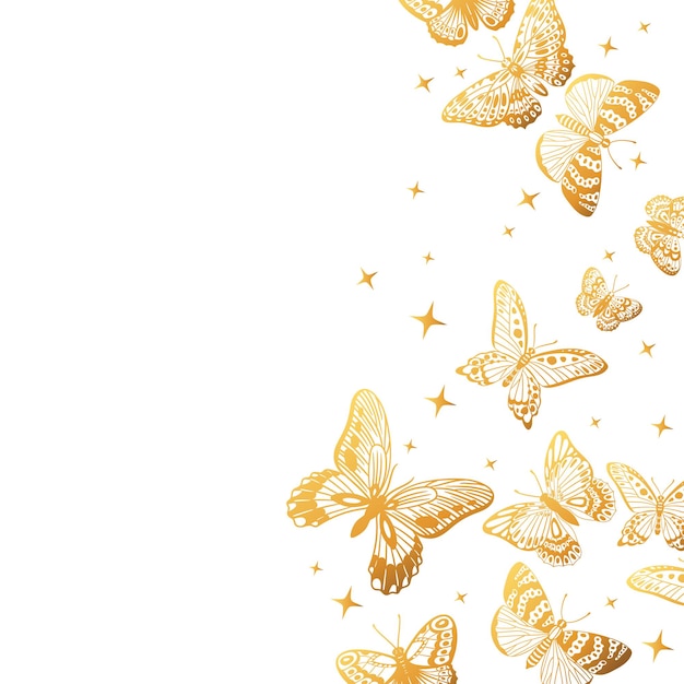 Vector cartoon gold butterflies pattern gorgeous butterfly background flat vector background illustration