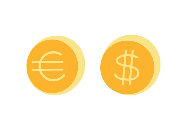 Vector cartoon gold coins with dollar and euro signs