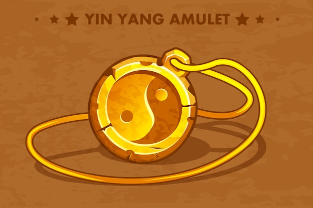 Cartoon golden circle old amulet Yin Yang