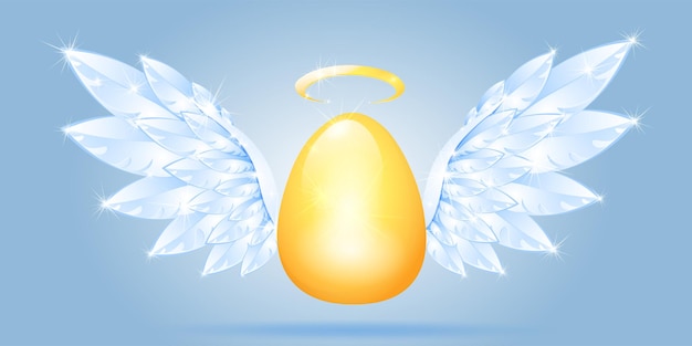 Cartoon golden egg with angel wings and nimbus