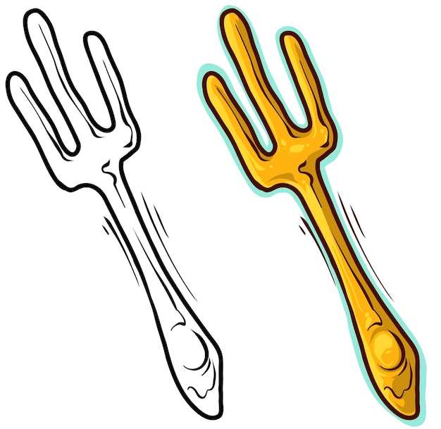 Vector cartoon golden fork or trident vector icon