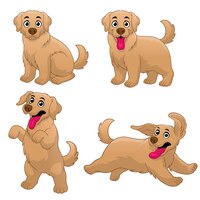 Cartoon golden retriever puppy set in various pose