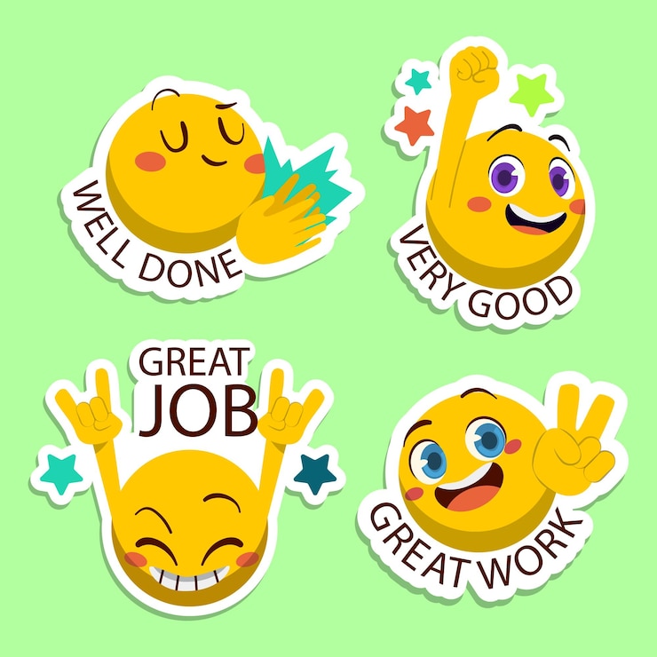 Vector cartoon good job and great job sticker collection
