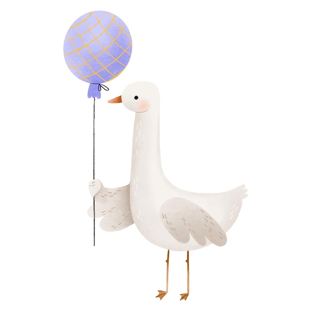 Cartoon goose with a festive purple ball Funny animals Birthda