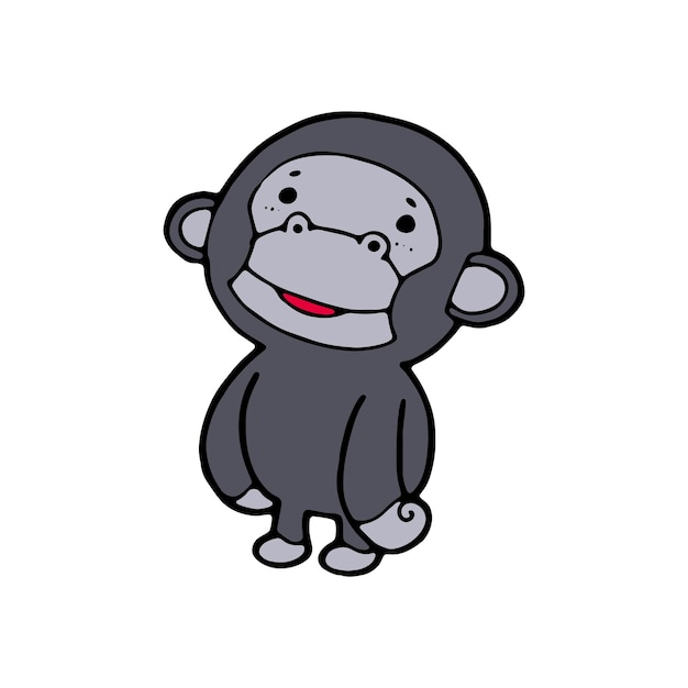 Cartone animato gorilla comico scimmia doodle illustrazione vettoriale isolata su sfondo bianco