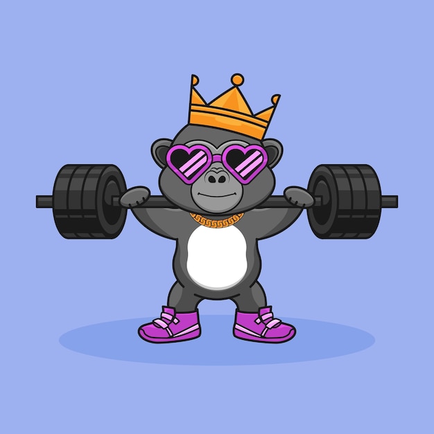 Vector cartoon gorilla lifting kettlebell vector illustrationcartoon vector workout mascot logo