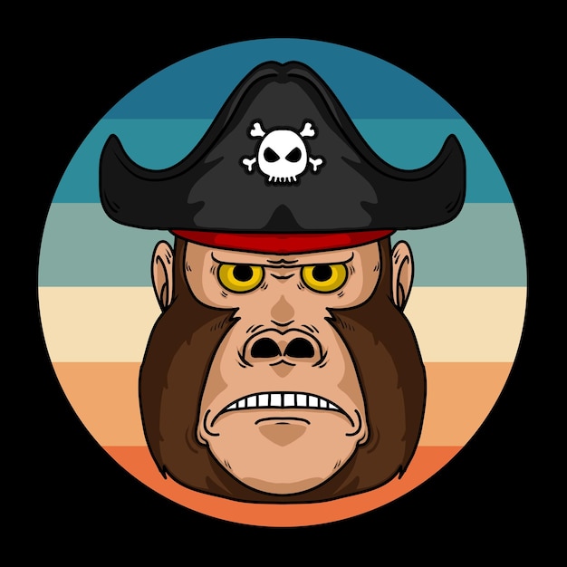 Cartoon Gorilla Wearing Pirate Hat