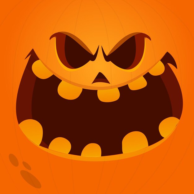 Cartoon grappig Halloween-pompoenhoofd met enge gezichtsuitdrukking Vectorillustratie van jackolantern-monsterkarakterontwerp met gebeeldhouwde emotie