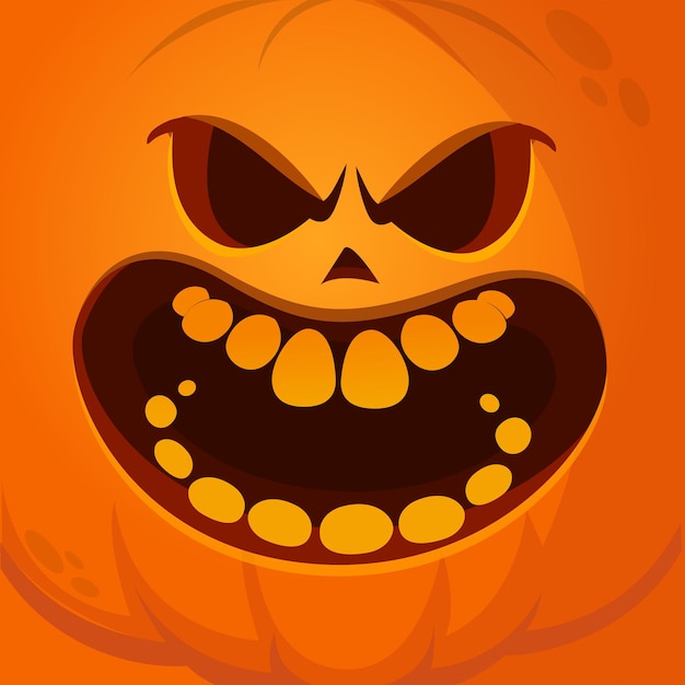 Cartoon grappig Halloween-pompoenhoofd met enge gezichtsuitdrukking Vectorillustratie van jackolantern-monsterkarakterontwerp met gebeeldhouwde emotie