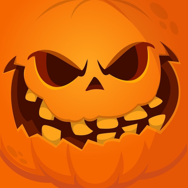 Cartoon grappig Halloween-pompoenhoofd met enge gezichtsuitdrukking Vectorillustratie van jackolantern-monsterkarakterontwerp met gebeeldhouwde emotie