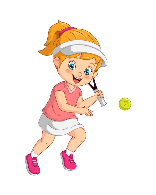 Cartoon grappig meisje tennissen