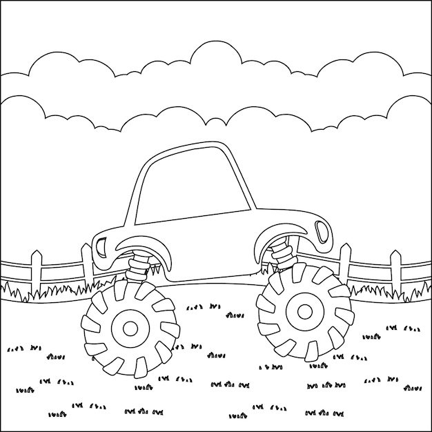 Cartoon grappig off-road vector vrachtwagen geïsoleerd kleurboek of pagina
