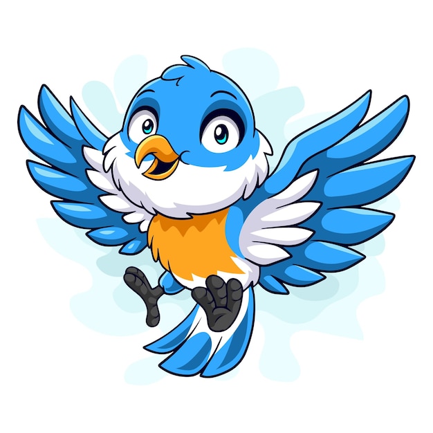 Cartoon grappige blauwe vogel geïsoleerd op een witte achtergrond