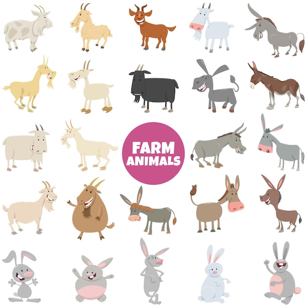 Cartoon grappige boerderij dieren personages grote set