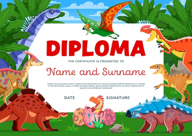 Cartoon grappige dinosaurus reptielen dino kind diploma