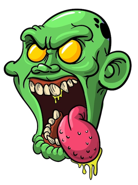 Cartoon grappige groene zombie Characterdesign met eng gezicht expressie Halloween vector illustratie geïsoleerd op wit Partij poster of pakket ontwerp