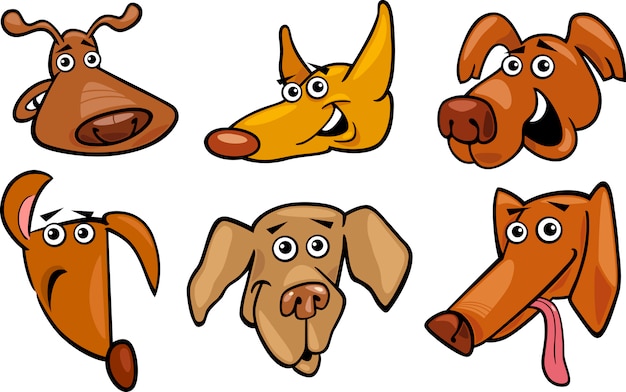 Cartoon grappige honden hoofden instellen